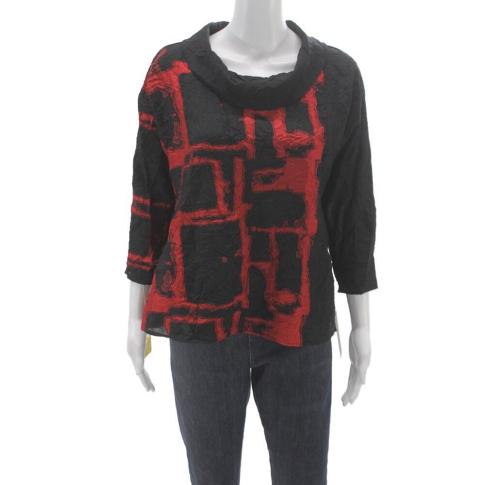 Sydney Womens Tunic Blouse Black Cowl Neck Geometric 3/4 Sleeve Viscose Size M
